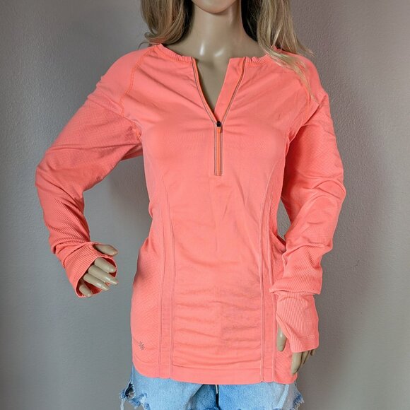 Athleta Top Size XL Neon Cosmic Orange Long Sleeve Tracker Half-Zip Activewear - Picture 1 of 16